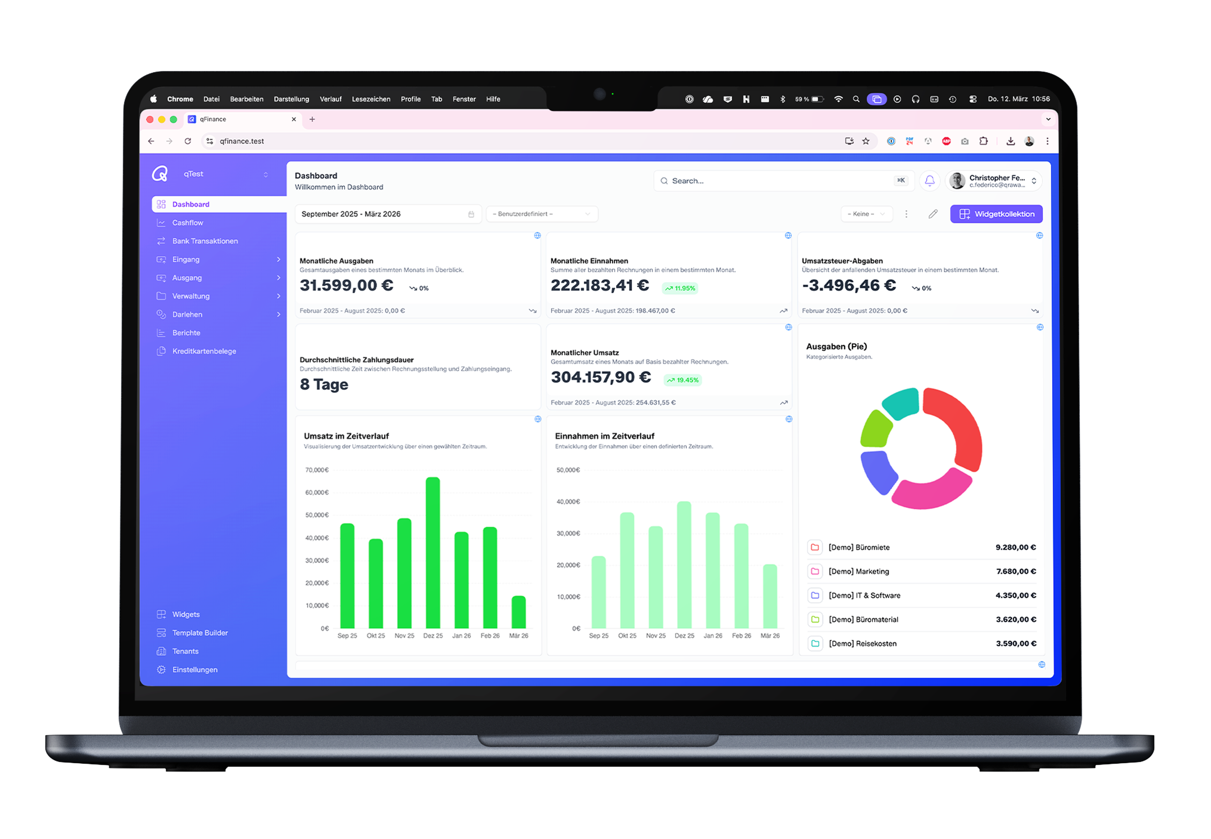 qFinix Dashboard auf einem MacBook